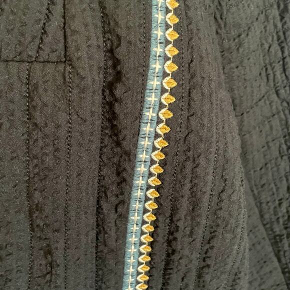 Pure Jill Seersucker Quilted Open Front Jacket Black Emroidered Trim Sz XL - Picture 7 of 10